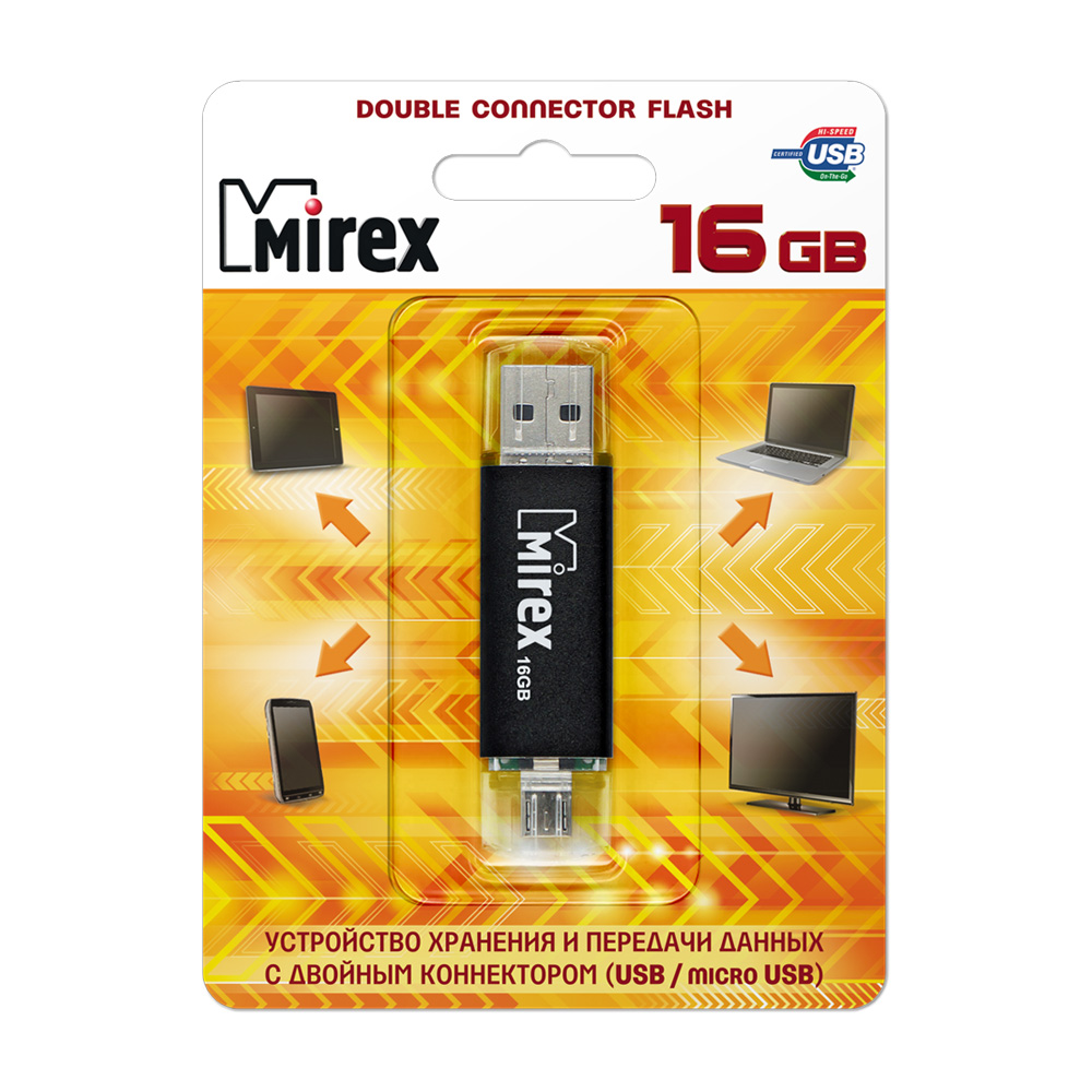 Накопитель USB 16Gb Mirex SMART BLACK OTG (MicroUSB)