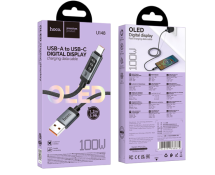 Кабель HOCO USB - Type-C U148, 100W, 3А, с дисплеем, тканевая оплетка, 1.2м, черный