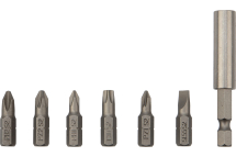 Набор бит Kranz 25 мм PH1, PH2, PZ1, PZ2, SL5.5, T30 с магнитным держателем (7 шт./уп.)