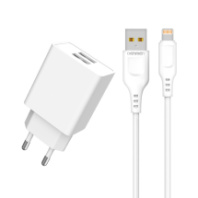 СЗУ vDENMENv DC02L, 2USB, 2.4A + Lightning 1м, белый
