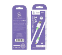 Кабель vDENMENv USB - Lightning D50L, 2.4А, плоский кабель, тканевая оплетка, 1м, зеленый