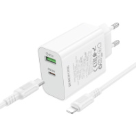 СЗУ BOROFONE BA108A, 1USB/1Type-C, QC3.0+PD30W, 3А + Type-C/Lightning 1м, белый СЗУ BOROFONE BA108A, 1USB/1Type-C, QC3.0+PD30W, 3А + Type-C/Lightning 1м, белый