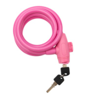 Тросовый замок с ключом 150 см, противоугонный для велосипеда, самоката, коляски, розовый