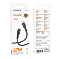Кабель BOROFONE Type-C - Lightning BX116, 3А, PD 27W, тканевая оплетка, 1м, черный