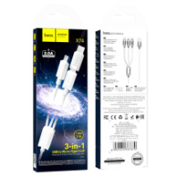 Кабель HOCO X74 3в1 MicroUSB+Lightning+Type-C, 2А, ПВХ, 1м, белый
