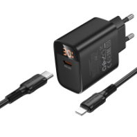 СЗУ BOROFONE BA97A, 1Type-C, PD30W, 3А + Type-C/Lightning 1м, черный