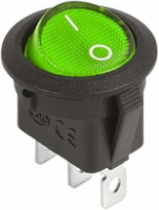 Выключатель клавишный круглый 12V 20А (3с) ON-OFF зеленый с подсветкой REXANT