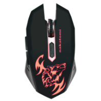 Мышь Nakatomi MROG-15U, USB, подсвет.,игров.,беспр.,опт.,6кн., 600-1600dpi, черный
