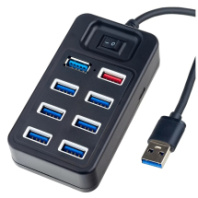 USB хаб Perfeo PF-H050 (7USB 2.0+1USB 3.0+подключение USB+питание micro USB) черный