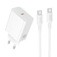 СЗУ BOROFONE BA109A, 1Type-C, PD40W, 3A + Type-C/Type-C 1м, белый