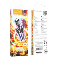 Кабель HOCO X76 3в1 MicroUSB+Lightning+Type-C, 2А, тканевая оплетка, 1м, черный/красный/синий Кабель HOCO X76 3в1 MicroUSB+Lightning+Type-C, 2А, тканевая оплетка, 1м, черный/красный/синий