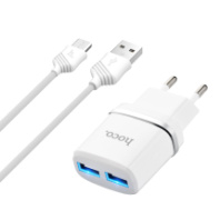 СЗУ Hoco C12, 2USB, 2.4A + MicroUSB 1м, белый 1/10/100