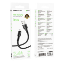 Кабель BOROFONE USB - Lightning BX116, 2.4А, тканевая оплетка, 1м, черный
