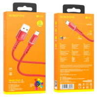 Кабель BOROFONE MicroUSB BU33, 2.4А, с индикатором, тканевая оплетка 1.2м, красный