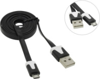 Кабель DEFENDER MicroUSB USB08-03P, плоский кабель, 1м, черный