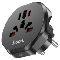 Сетевой переходник Hoco AC6, 10A, 2500Вт (EU, UK, AUS, US, 3C 3Plug, 3C 2Plug) черный