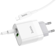СЗУ Hoco C80A Plus, 1USB/1Type-C, QC3.0+PD20W, 3A + Type-C/Type-C 1м, белый 1/10/100