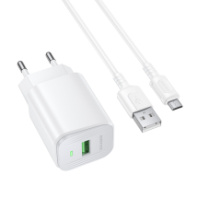 СЗУ BOROFONE BAS82A, 1USB, QC 3.0, 18W, 3A + MicroUSB 1м, белый