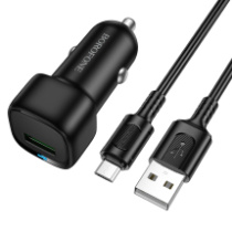 АЗУ BOROFONE BZ34, 1USB, QC3.0, 3A + MicroUSB 1м, черный