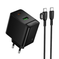 СЗУ BOROFONE BAS16A, 1USB/1Type-C, QC3.0+PD45W, 3А + Type-C/Type-C 1м, черный
