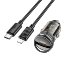 АЗУ Hoco Z53, 1Type-C, PD30W, 3A, + Type-C/Lightning 1м, прозрачный черный