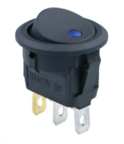Выключатель клавишный круглый 12V 16А (3с) ON-OFF черный с синей с подсветкой REXANT Выключатель клавишный круглый 12V 16А (3с) ON-OFF черный с синей с подсветкой REXANT