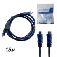 Кабель HDMI - HDMI 1.5м H210 с фильтрами, тканевая оплетка, черный/синий (пакет) Кабель HDMI - HDMI 1.5м H210 с фильтрами, тканевая оплетка, черный/синий (пакет)