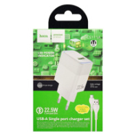 СЗУ Hoco CS111A, 1USB, QC3.0, 22.5W, 3А + Type-C 1м, белый СЗУ Hoco CS111A, 1USB, QC3.0, 22.5W, 3А + Type-C 1м, белый