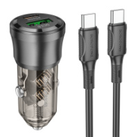АЗУ BOROFONE BZ25, 1USB/1Type-C, QC3.0+PD20W, 3A + Type-C/Type-C 1м, прозрачный черный АЗУ BOROFONE BZ25, 1USB/1Type-C, QC3.0+PD20W, 3A + Type-C/Type-C 1м, прозрачный черный