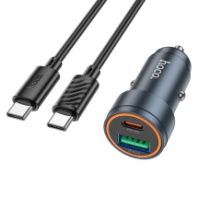 АЗУ Hoco Z57A, 1USB/1Type-C, QC3.0+PD30W, 3A, + Type-C/Type-C 1м, метал. серый