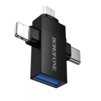 Переходник Borofone BV26D, OTG USB (гн) - Lightning/Type-C/MicroUSB, черный Переходник Borofone BV26D, OTG USB (гн) - Lightning/Type-C/MicroUSB, черный