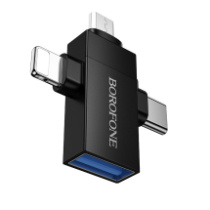 Переходник Borofone BV26D, OTG USB (гн) - Lightning/Type-C/MicroUSB, черный