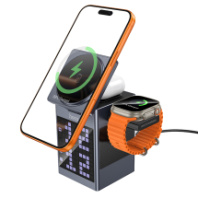 Колонка Hoco DWQ04+часы+беспроводная зарядка, серый