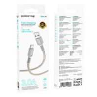 Кабель BOROFONE USB - Type-C BX116, 3А, тканевая оплетка, 1м, серый Кабель BOROFONE USB - Type-C BX116, 3А, тканевая оплетка, 1м, серый