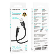 Кабель BOROFONE USB - Type-C BX116, 3А, тканевая оплетка, 1м, черный