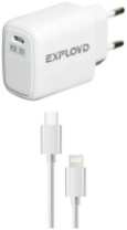 СЗУ Exployd EX-Z-1337, 1Type-C, PD 20W, 3A + Type-C/Lightning 1м, белый СЗУ Exployd EX-Z-1337, 1Type-C, PD 20W, 3A + Type-C/Lightning 1м, белый