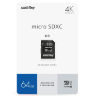Карта памяти micro SD 64Gb SmartBuy class 10 с адаптером UHS-I U3 A1 Карта памяти micro SD 64Gb SmartBuy class 10 с адаптером UHS-I U3 A1