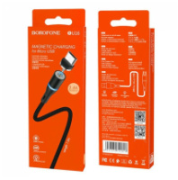 Кабель BOROFONE USB - Lightning BU16 2.4А, с индикатором, магнитный, тканевая оплетка, 1.2м черный