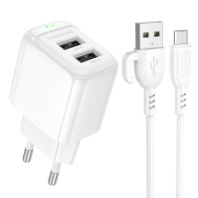 СЗУ BOROFONE BAS41A, 2USB, 2.1A + MicroUSB 1м, белый