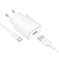 СЗУ BOROFONE BA111A, 1USB, QC3.0, 15W, 3А + Type-C 1м, белый