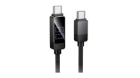 Кабель HOCO Type-C - Type-C U154, 3A, 60W, с дисплеем, тканевая оплетка, 1,2м, черный