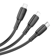 Кабель BOROFONE BX71 3в1 MicroUSB+Lightning+Type-C, 2А, ПВХ, 1м, черный (мятая упаковка)