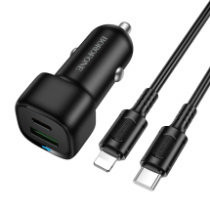 АЗУ BOROFONE BZ34B, 1USB/1Type-C, QC3.0+PD20W, 3A + Type-C/Lightning 1м, черный
