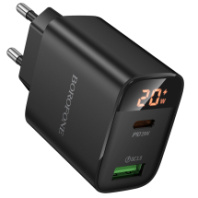 СЗУ BOROFONE BA96A, 1USB/1Type-C, QC3.0+PD20W, 3А, с дисплеем, черный