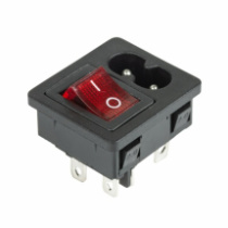 Выключатель клавишный 250V 6А (4с) ON-OFF красный с подсветкой c штекером C8 2PIN REXANT