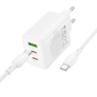 СЗУ BOROFONE BN32, 1USB/2Type-C, QC3.0+PD65W, 3А + Type-C/Type-C 1м, белый