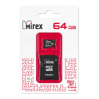 Карта памяти micro SD 64Gb Mirex class 10 с адаптером (UHS-I)