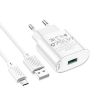 СЗУ Hoco C109A, 1USB, QC3.0, 18W, 3A + MicroUSB 1м, белый 1/10/100
