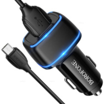 АЗУ BOROFONE BZ14, 2USB, 2.4A + MicroUSB 1м, черный тех.пак