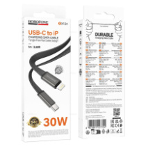 Кабель BOROFONE Type-C - Lightning BX124, 3А, PD 30W, тканевая оплетка, 1м, черный